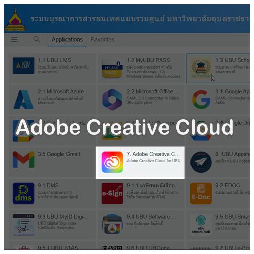 การเลือกเมนู Adobe Creative Cloud ในหน้า Applications ของ UBU Portal